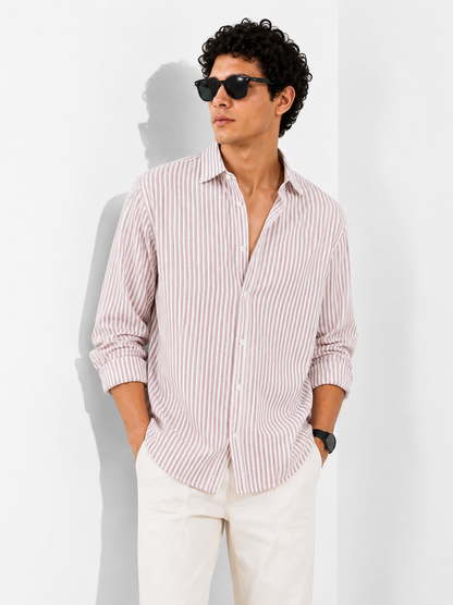 Dusty Rose Vertical Stripe Cotton Shirt