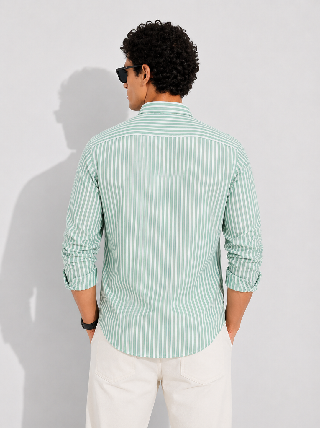 Mint Green Vertical Stripe Cotton Shirt