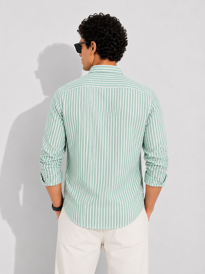 Mint Green Vertical Stripe Cotton Shirt