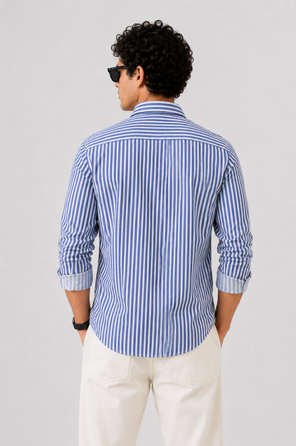 Blue Vertical Stripe Cotton Shirt