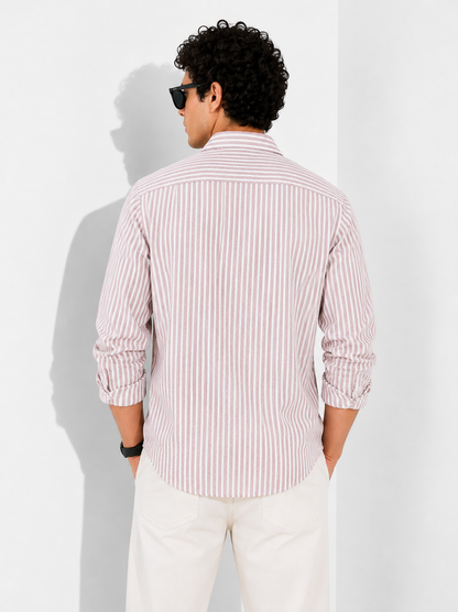 Dusty Rose Vertical Stripe Cotton Shirt