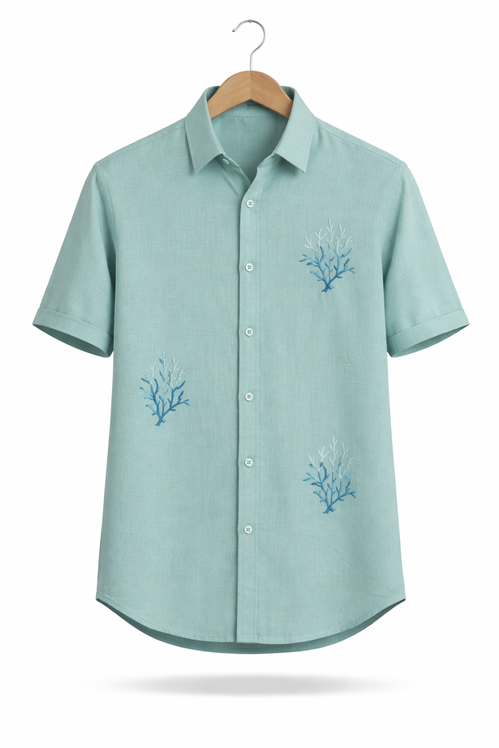 Men’s Mint Green Linen Embroidered Shirt