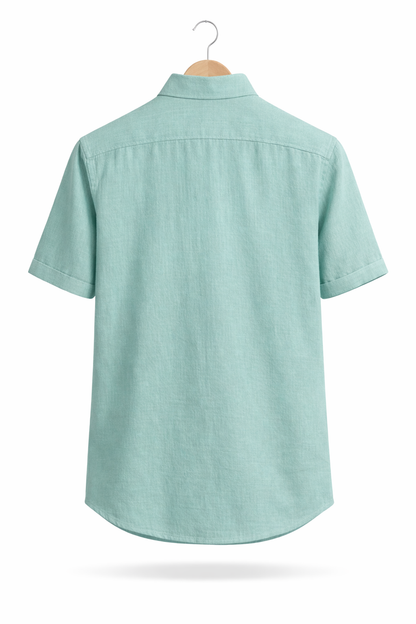 Men’s Mint Green Linen Embroidered Shirt
