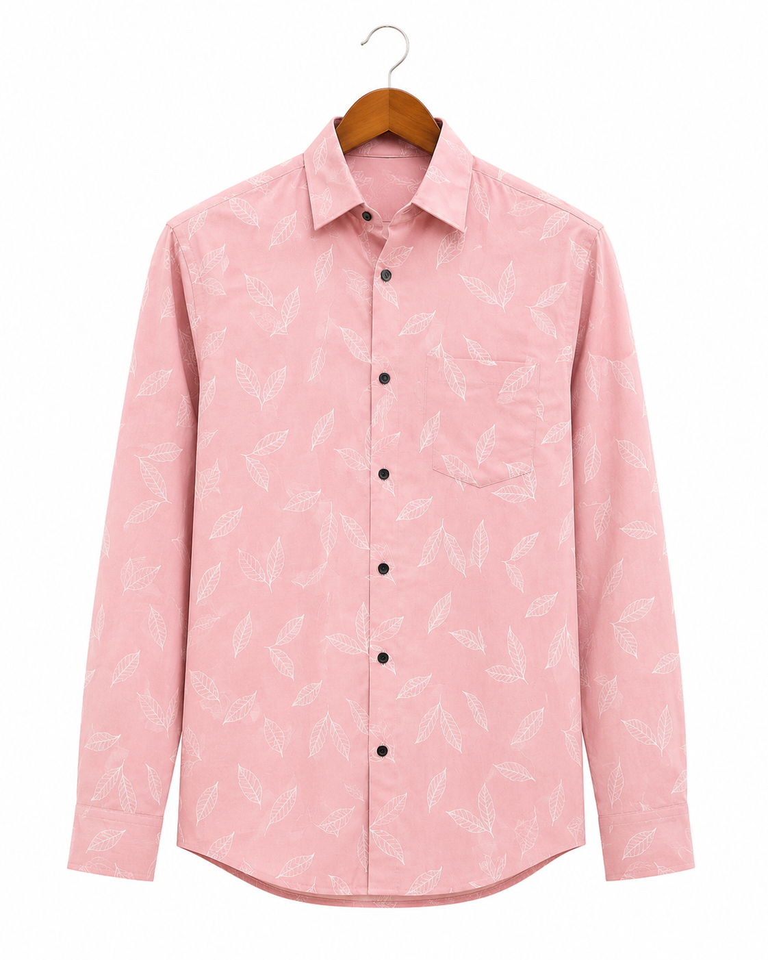 Blush Pink Leaf Printed Slim Fit Shirt