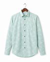 Mint Green Leaf Printed Slim Fit Shirt
