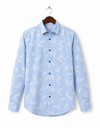 Sky Blue Leaf Printed Slim Fit Shirt