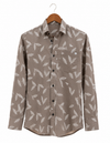 Mocha Brown Leaf Printed Slim Fit Shirt