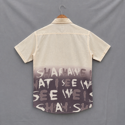 Beige Typography Print Half Sleeve Shirt