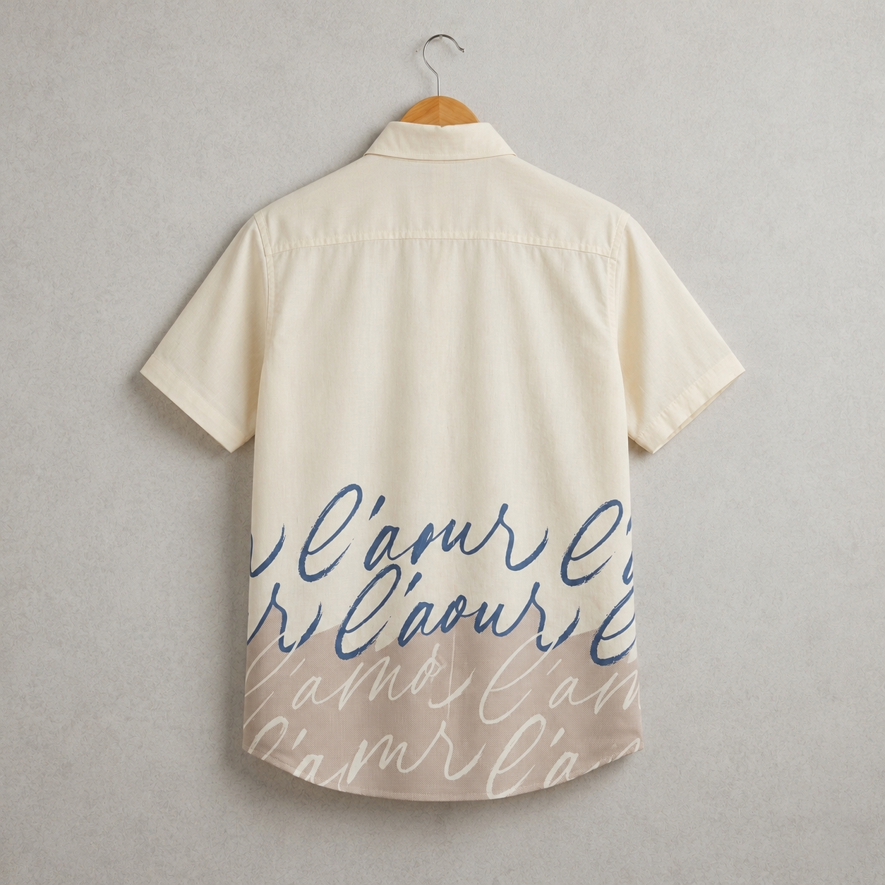 Cream Beige Script Print Half Sleeve Shirt