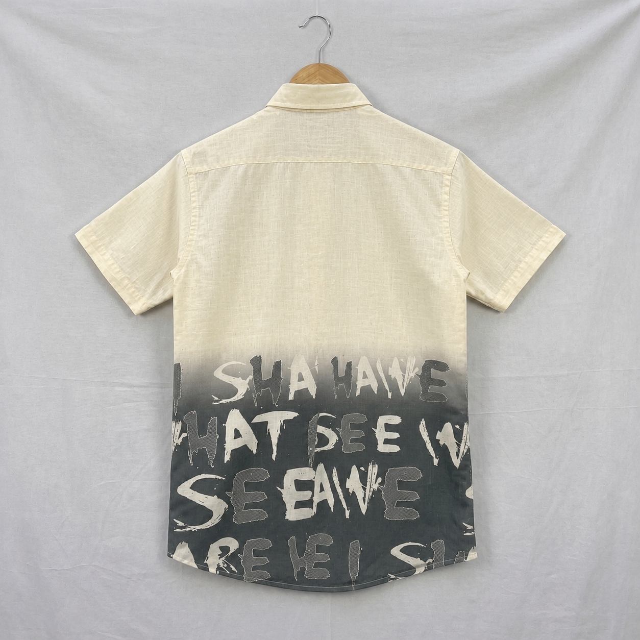 Beige & Charcoal Typography Print Half Sleeve Shirt