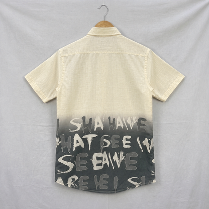 Beige & Charcoal Typography Print Half Sleeve Shirt