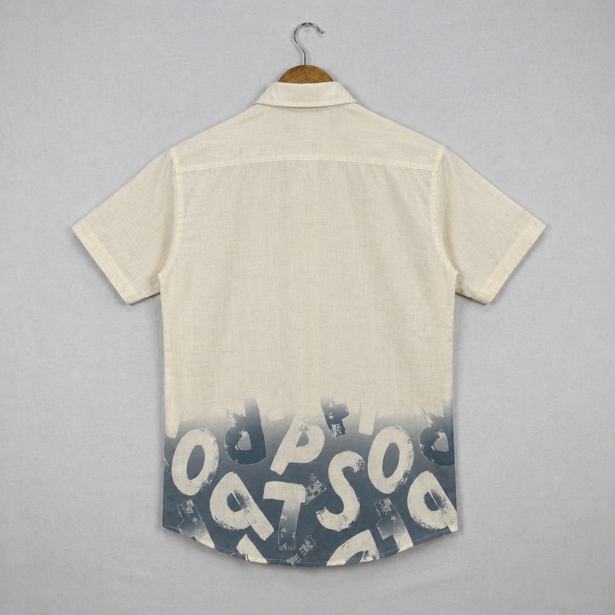 Beige & Steel Grey Abstract Print Half Sleeve Shirt