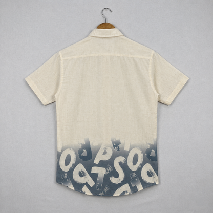 Beige & Steel Grey Abstract Print Half Sleeve Shirt