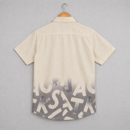 Beige & Ash Grey Abstract Typography Print Half Sleeve Shirt