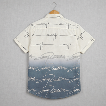 White & Steel Blue Signature Print Shirt