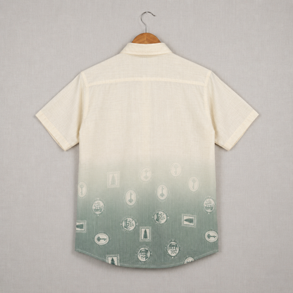 Cream & Sage Green Minimal Print Shirt