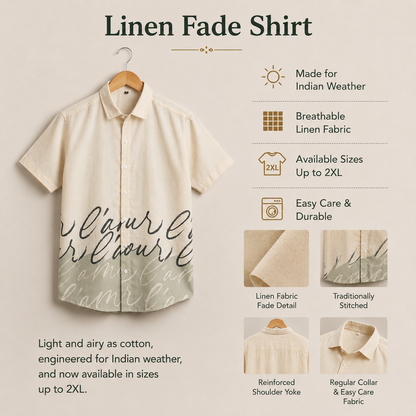 Green Beige Script Print Half Sleeve Shirt