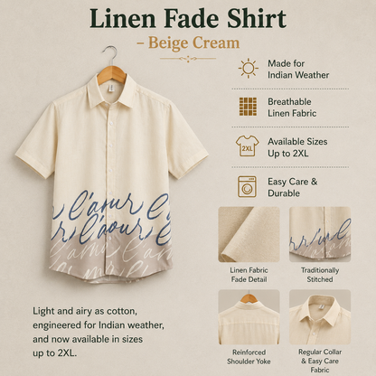 Cream Beige Script Print Half Sleeve Shirt