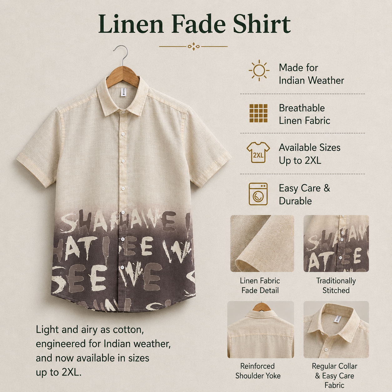 Beige Typography Print Half Sleeve Shirt