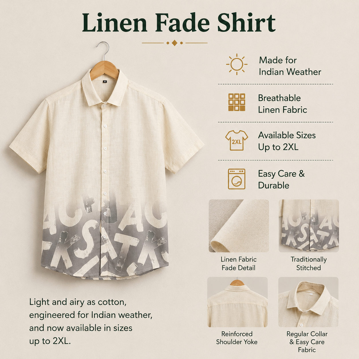 Beige & Ash Grey Abstract Typography Print Half Sleeve Shirt