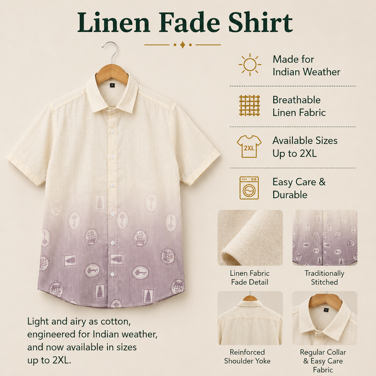 Cream & Mauve Vintage Print Shirt