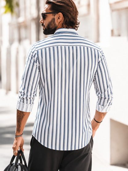 White & Navy Blue Vertical Stripe Shirt