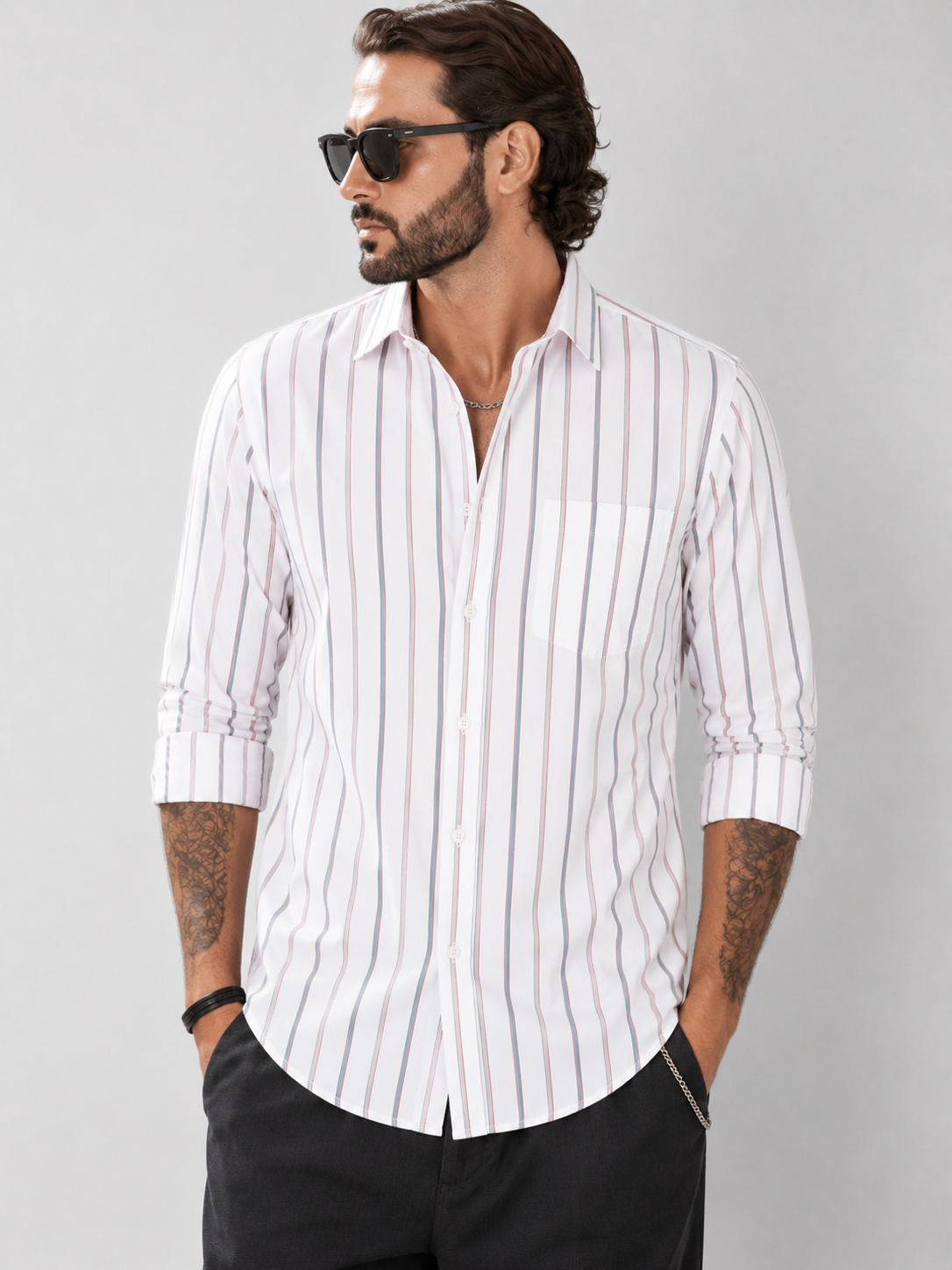 White & Pastel Stripe Shirt