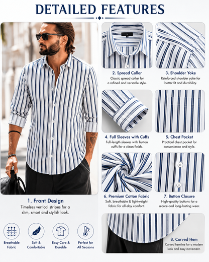 White & Navy Blue Vertical Stripe Shirt