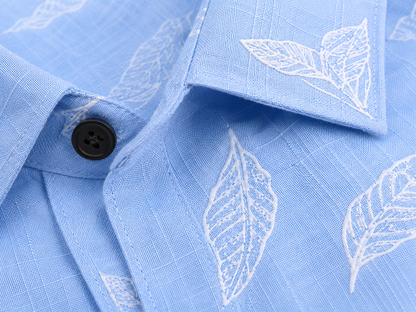 Sky Blue Leaf Printed Slim Fit Shirt