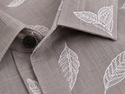 Mocha Brown Leaf Printed Slim Fit Shirt