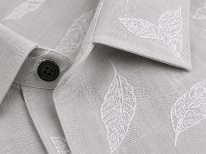 Pearl Grey Leaf Printed Slim Fit Shirt
