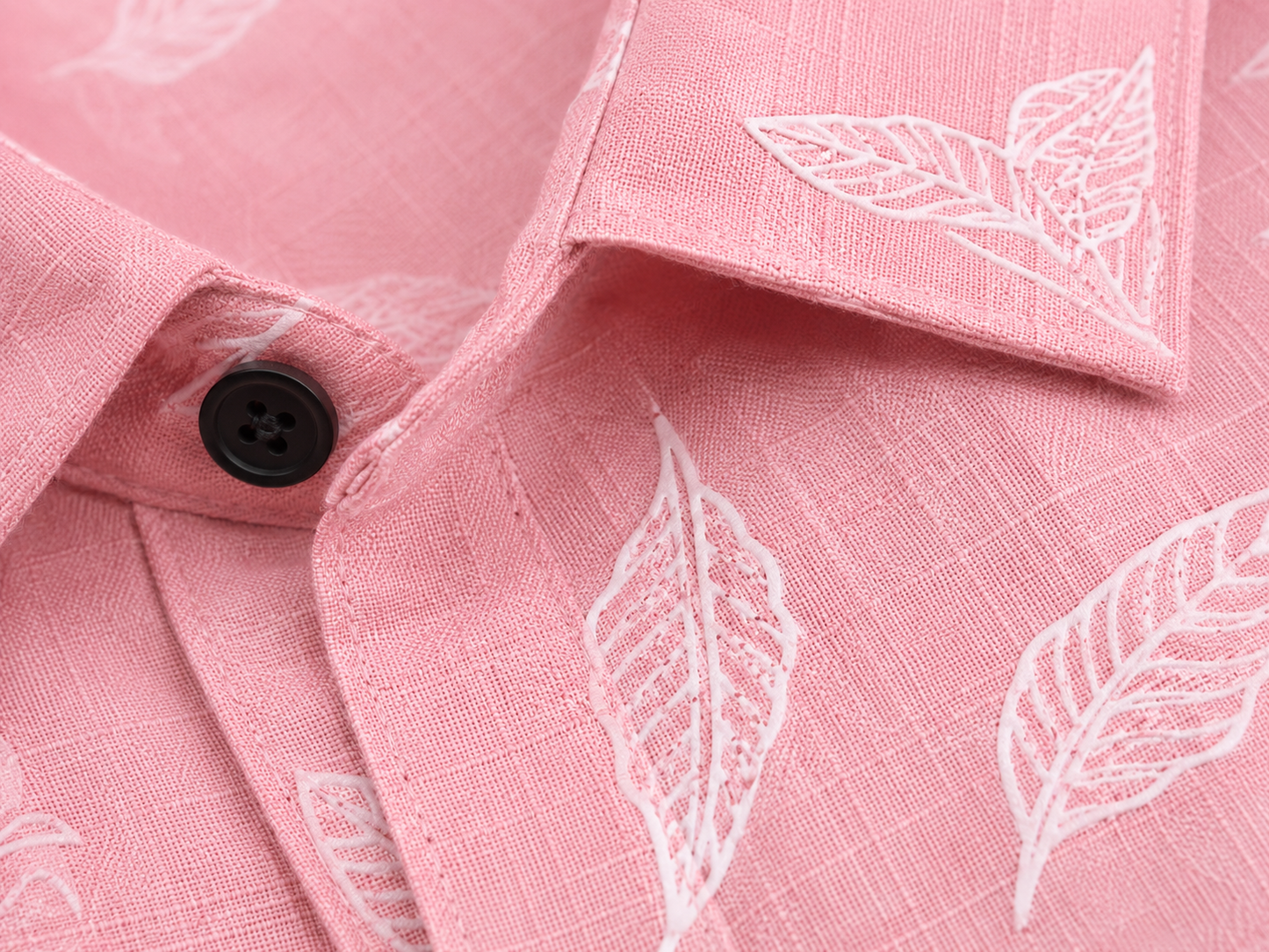 Blush Pink Leaf Printed Slim Fit Shirt
