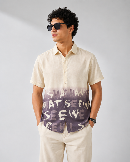 Beige Typography Print Half Sleeve Shirt