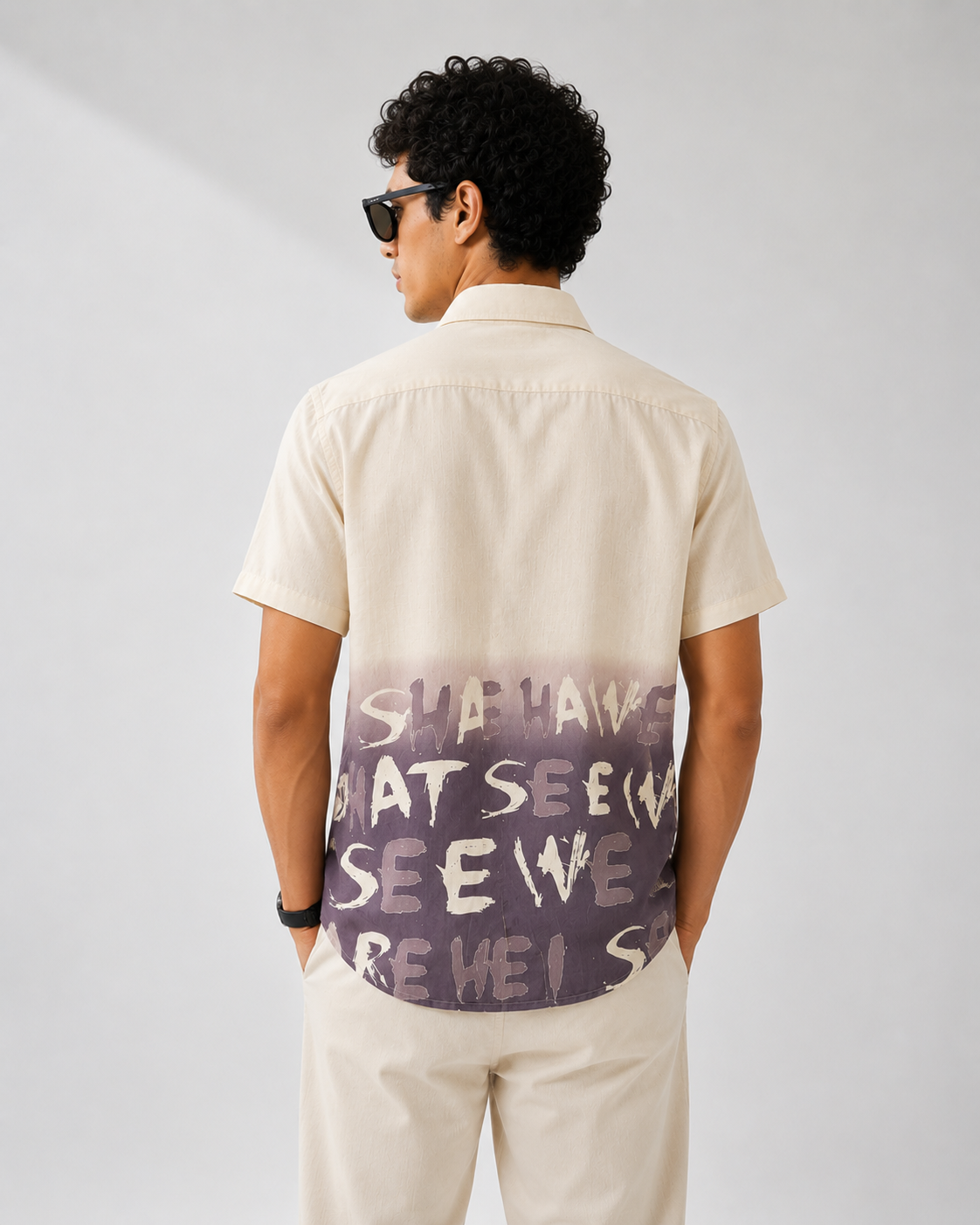 Beige Typography Print Half Sleeve Shirt