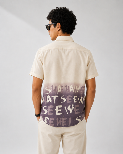 Beige Typography Print Half Sleeve Shirt
