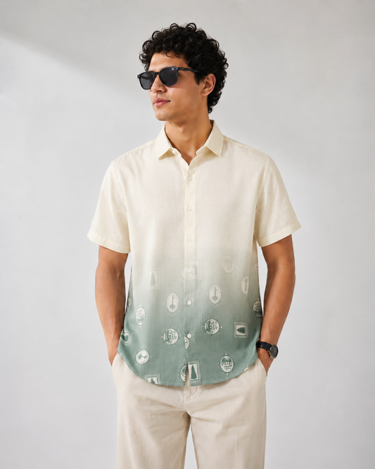 Cream & Sage Green Minimal Print Shirt