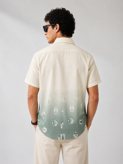 Cream & Sage Green Minimal Print Shirt