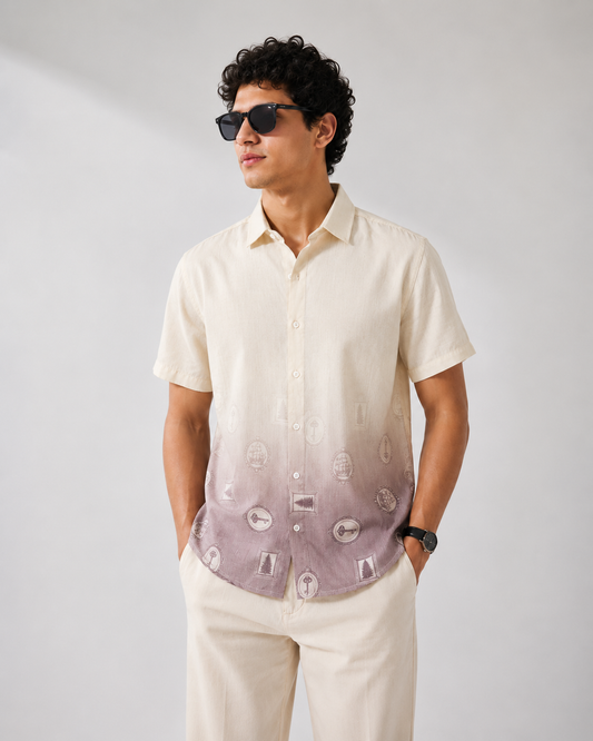 Cream & Mauve Vintage Print Shirt