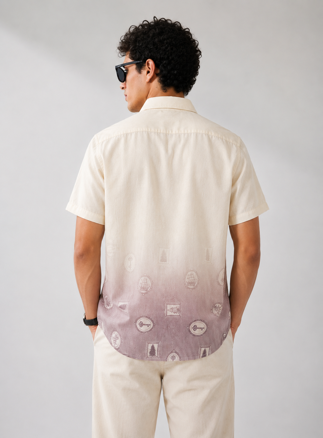 Cream & Mauve Vintage Print Shirt