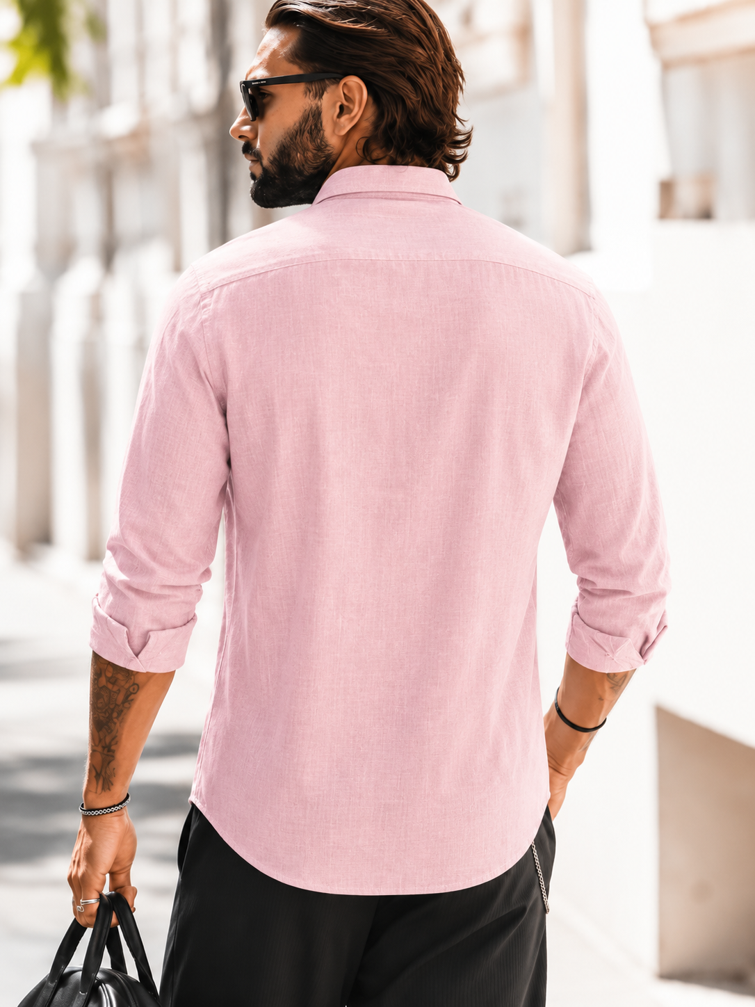 Pink Slim Fit Palm Embroidery Shirt