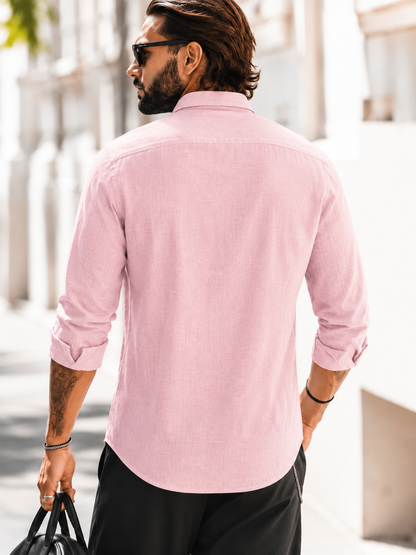 Pink Slim Fit Palm Embroidery Shirt