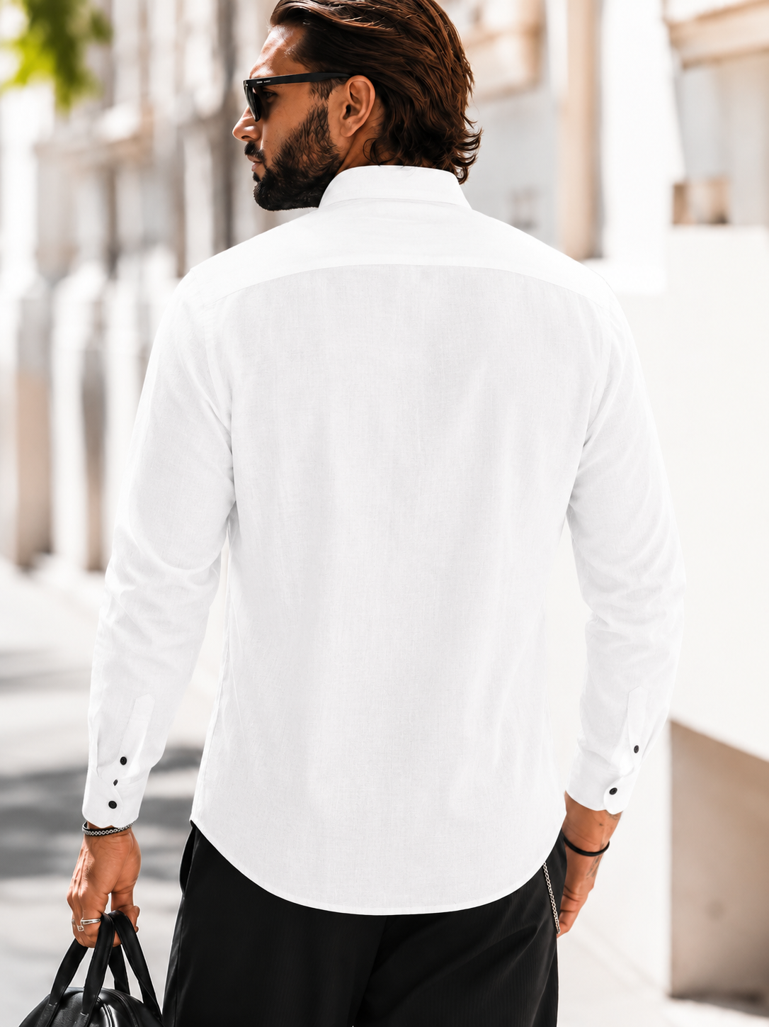 White Slim Fit Palm Embroidery Shirt