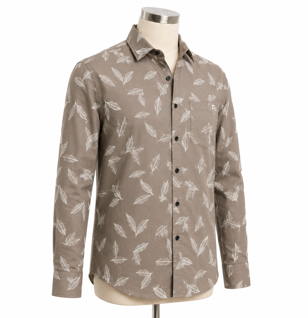 Mocha Brown Leaf Printed Slim Fit Shirt