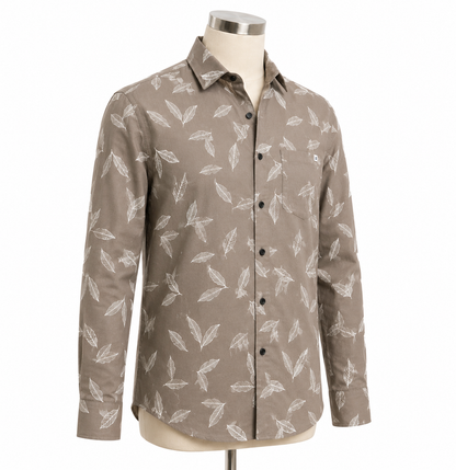 Mocha Brown Leaf Printed Slim Fit Shirt