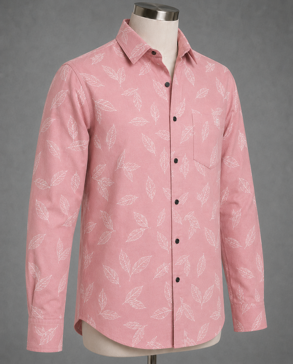 Blush Pink Leaf Printed Slim Fit Shirt