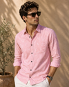 Blush Pink Leaf Printed Slim Fit Shirt