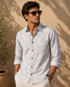 Pearl Grey Leaf Printed Slim Fit Shirt