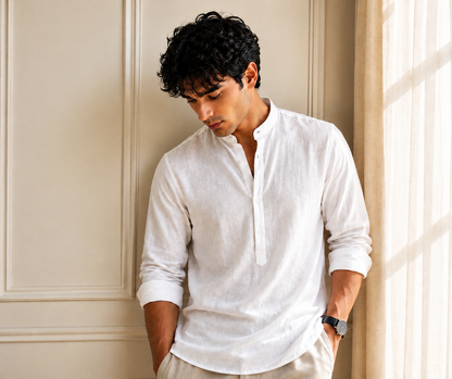 White Full Sleeve Cotton Kurta Shirt