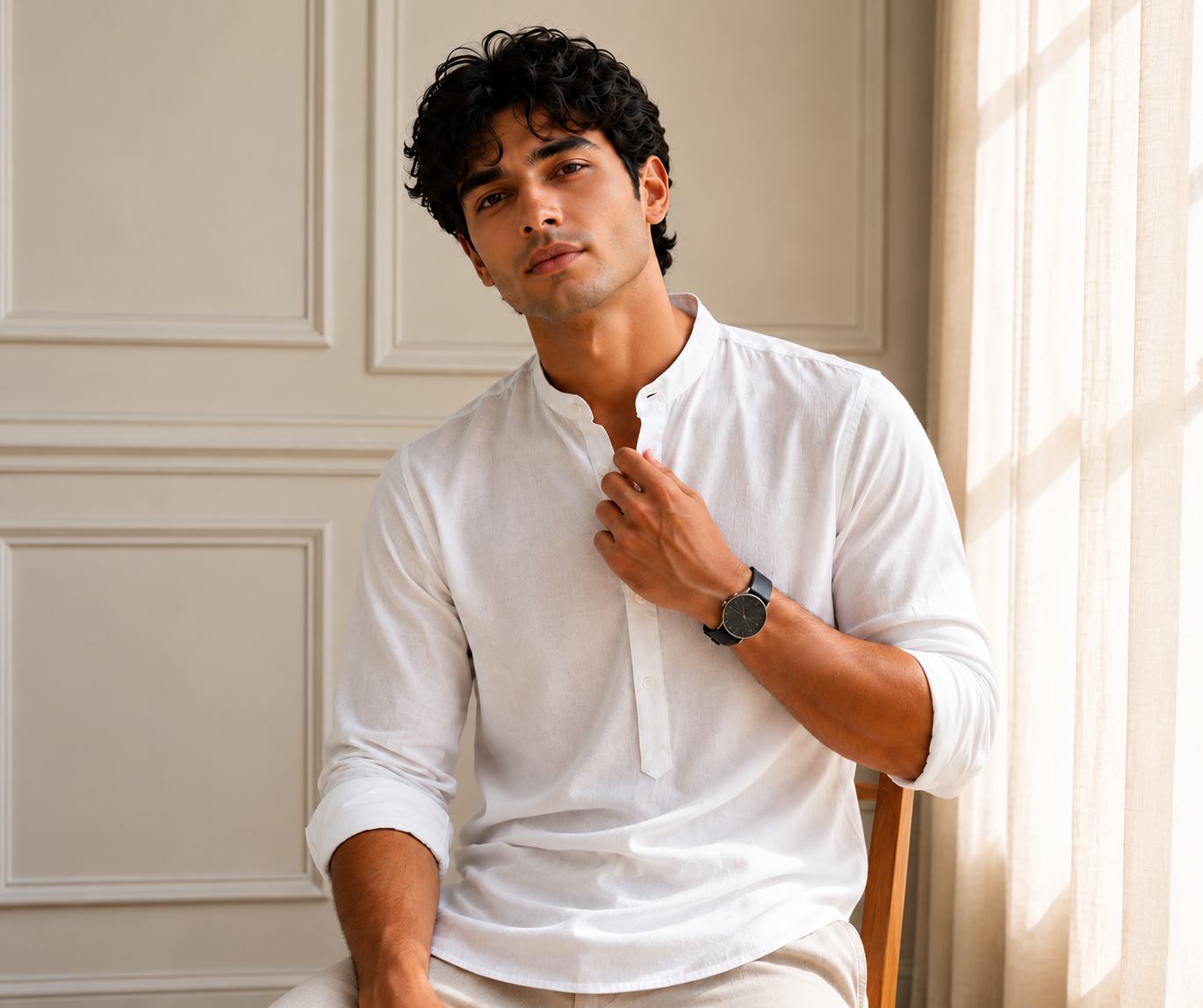 White Full Sleeve Cotton Kurta Shirt