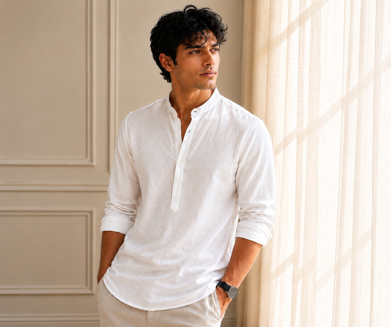 White Full Sleeve Cotton Kurta Shirt